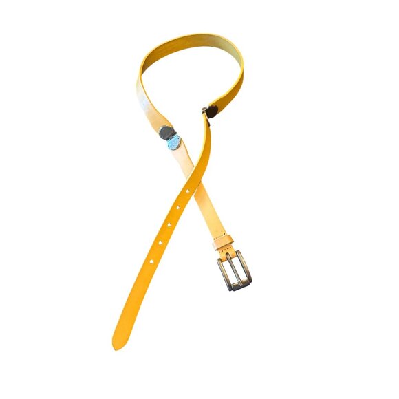 Vintage Style Leather Adjustable Carmel Belt Metal Buckle & Hinged Detail Small - Picture 1 of 6